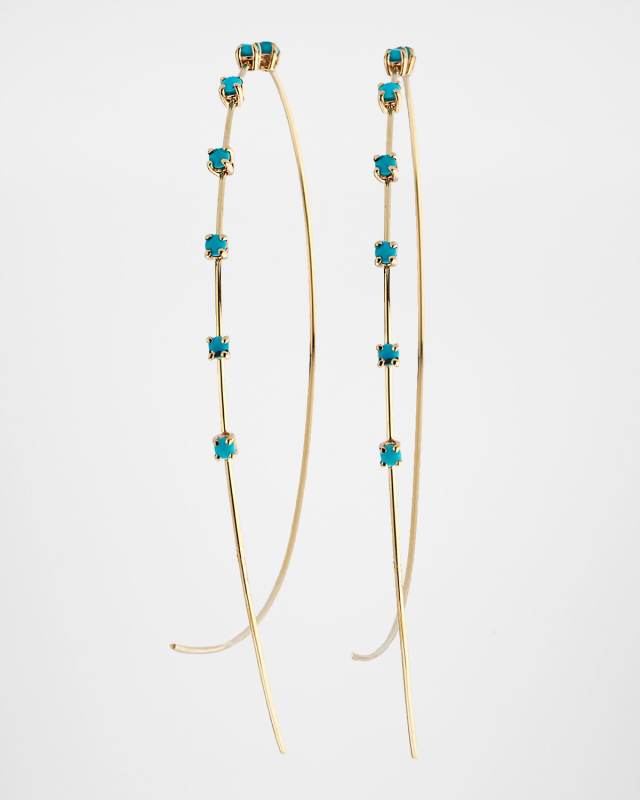 Large Multi Solo Turquoise Upside Down Hoop Earrings